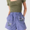 Bestickte gestreifte Baumwollshorts