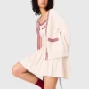 Bestickte, lange Strickjacke