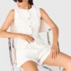 Bestickte Shorts aus Leinenmischung