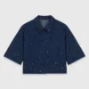 Besticktes, verkürztes Jeanshemd