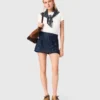Denim-Skort mit Stickerei und Lagen-Effekt