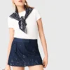 Denim-Skort mit Stickerei und Lagen-Effekt