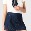 Denim-Skort mit Stickerei und Lagen-Effekt