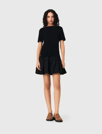 Kurzes Kleid aus Strick und Taft