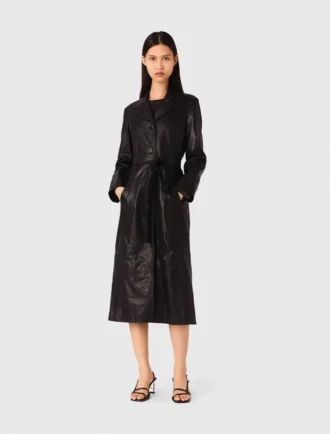 Langer Leder-Trenchcoat