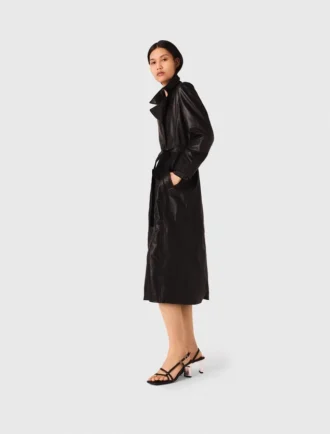 Langer Leder-Trenchcoat
