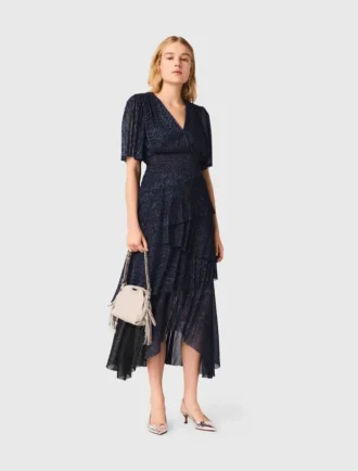 Metallic-Midi-Kleid mit Rüschen