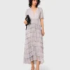 Metallic-Midi-Kleid mit Rüschen