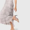 Metallic-Midi-Kleid mit Rüschen