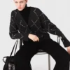Strickjacke mit Strass-Karomuster