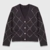 Strickjacke mit Strass-Karomuster
