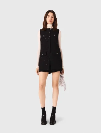 Tweed-Jumpsuit mit Strasssteinen